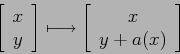 \begin{displaymath}
\left[\begin{array}{c}{x}\\
{y}\end{array}\right]\longmapsto \left[\begin{array}{c}{x}\\
{y+a(x)}\end{array}\right]
\end{displaymath}