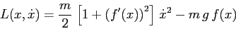 \begin{displaymath}
L(x,\dot x)= \frac m2\, \left[1+\left(f'(x)\right)^2\right] \, \dot x^2
-m\,g\,f(x)
\end{displaymath}