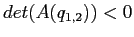 $det(A(q_{1,2}))<0$