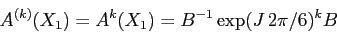 \begin{displaymath}
A^{(k)}(X_1)=A^k(X_1) = B^{-1} \exp (J\,2\pi/6)^k B
\end{displaymath}