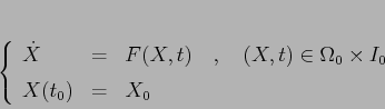 \begin{displaymath}\left\{\begin{array}{lcl}
{\displaystyle \dot X} & {\displ...
...)} & {\displaystyle=} &{\displaystyle X_0}
\end{array}\right.
\end{displaymath}