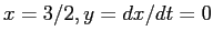 $x=3/2, y=dx/dt=0$