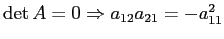 $\det A=0\Rightarrow a_{12}a_{21}=-a_{11}^2$