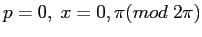 $p=0,\; x=0,\pi (mod\; 2\pi)$