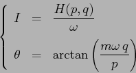 \begin{displaymath}
\left\{\begin{array}{lcl}
{\displaystyle I} & {\displaystyl...
...\arctan \left(\frac {m\omega\,q}{p}\right)}
\end{array}\right.\end{displaymath}