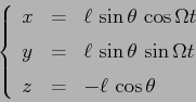 \begin{displaymath}
\left\{\begin{array}{lcl}
{\displaystyle x} & {\displaystyl...
...style=} &{\displaystyle -\ell\,\cos\theta}
\end{array}\right. \end{displaymath}