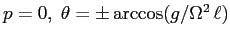 $p=0,\; \theta= \pm \arccos(g/\Omega^2\,\ell)$