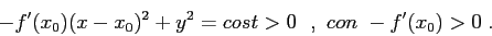 \begin{displaymath}
-f'(x_0)(x-x_0)^2+ y^2=cost>0 \ \ ,\ con\ -f'(x_0)>0\;.
\end{displaymath}